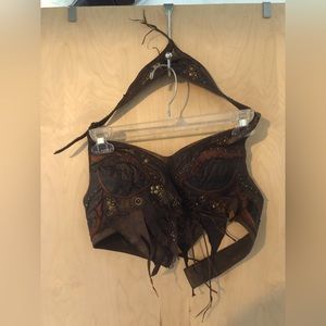 Symbiosis genuine leather handmade halter bra top, size XS, one of a kind